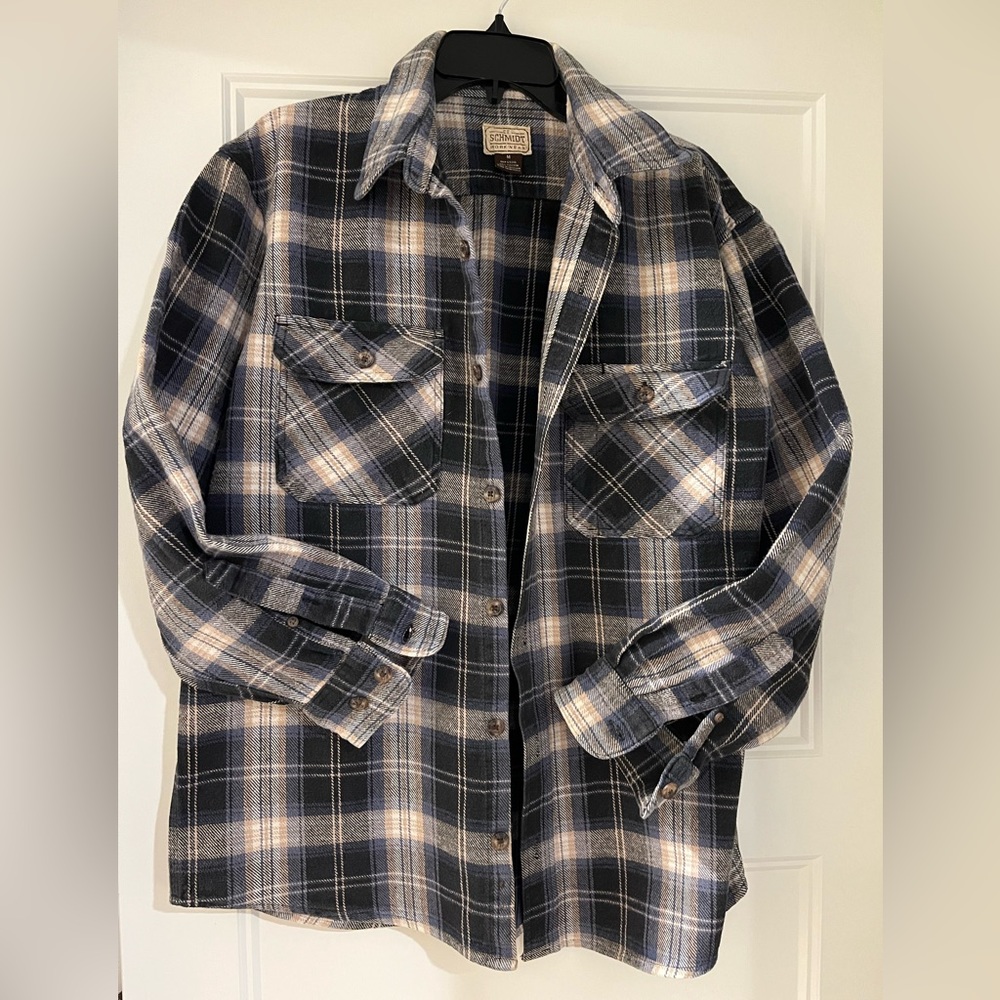 SCHMIDT Work Wear Heavy Cotton Flannel Plaid Button Down Medium Shirt